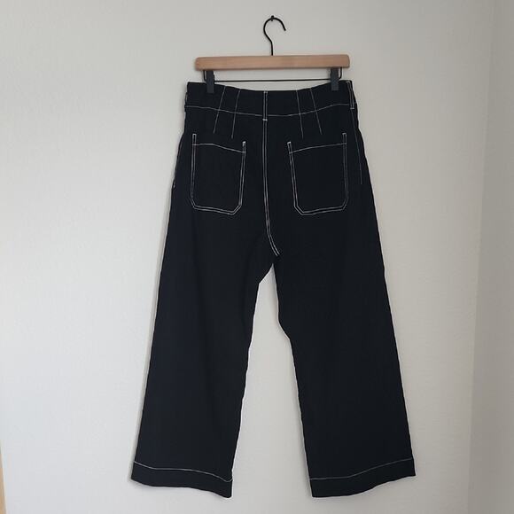 ANTHROPOLOGIE MAEVE The Colette Contrast Stitch Cropped Wide Leg Pants 32 Black - Picture 4 of 8